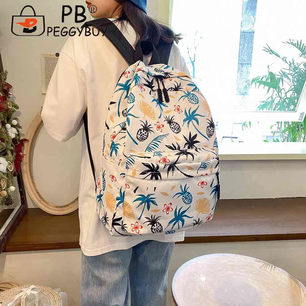 Casual Graffiti School Bags for Girls Multi-layer Pockets Nylon Knapsack