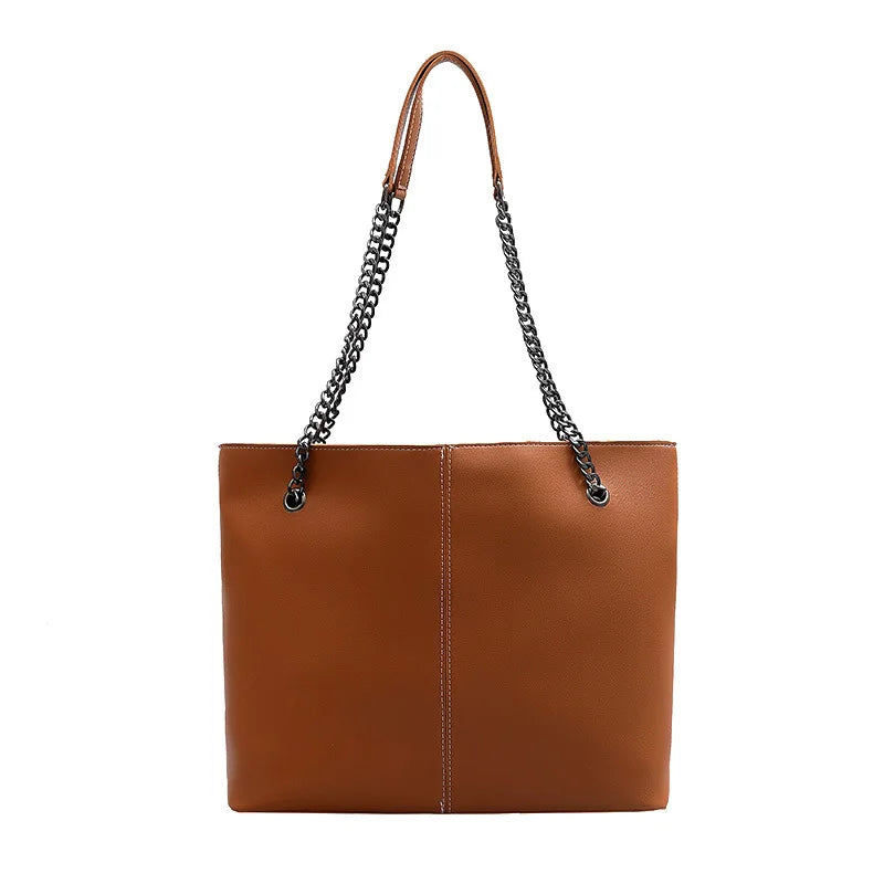 Casual Leather Shoulder Bag Chain Bucket Tote Large Capacity Shopper