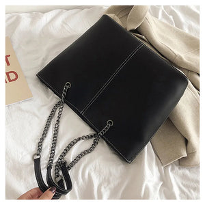 Casual Leather Shoulder Bag Chain Bucket Tote Large Capacity Shopper