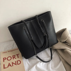 Casual Leather Shoulder Bag Chain Bucket Tote Large Capacity Shopper