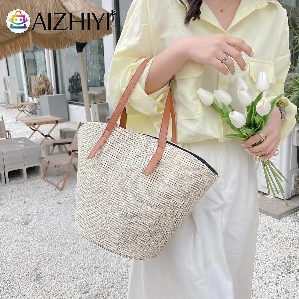 Casual Straw Shoulder Tote Bag Large Capacity Handbag