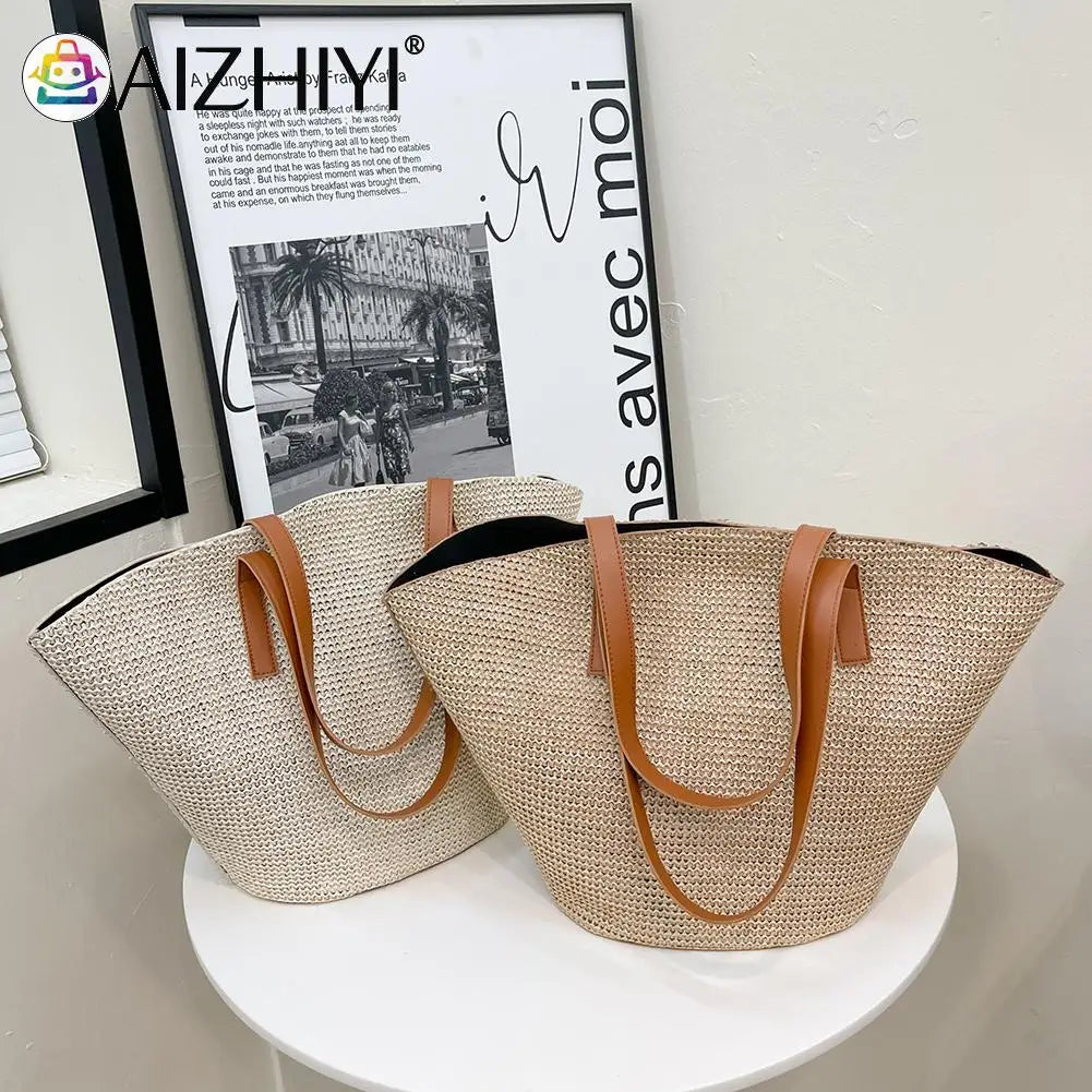 Casual Straw Shoulder Tote Bag Large Capacity Handbag