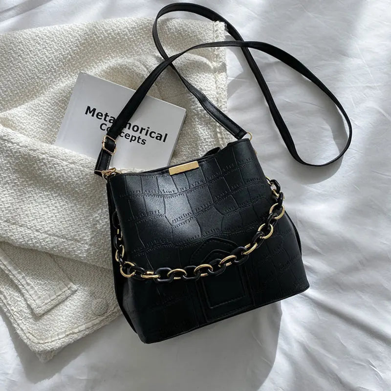Casual High Bucket Bag For Women Female Pu Leather Shoulder Bag
