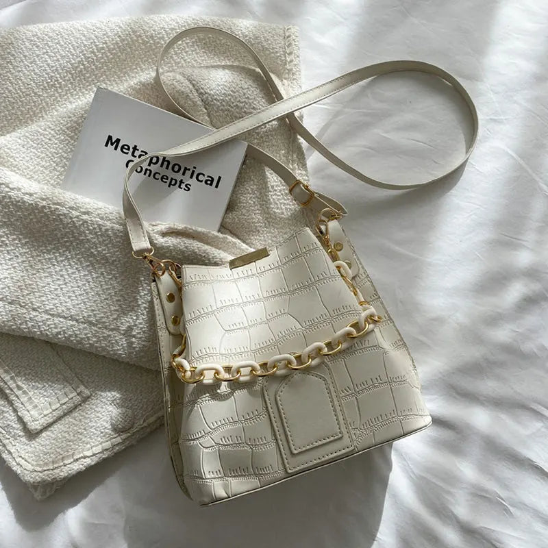 Casual High Bucket Bag For Women Female Pu Leather Shoulder Bag