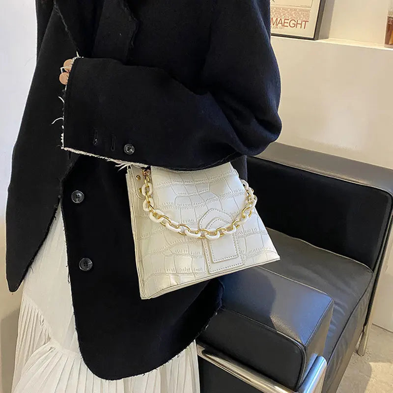 Casual High Bucket Bag For Women Female Pu Leather Shoulder Bag