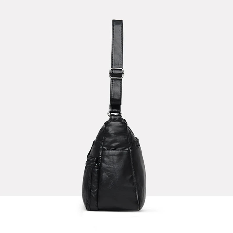 Women's Soft Leather Shoulder Bag Multi-Layer Vintage Crossbody Handbag