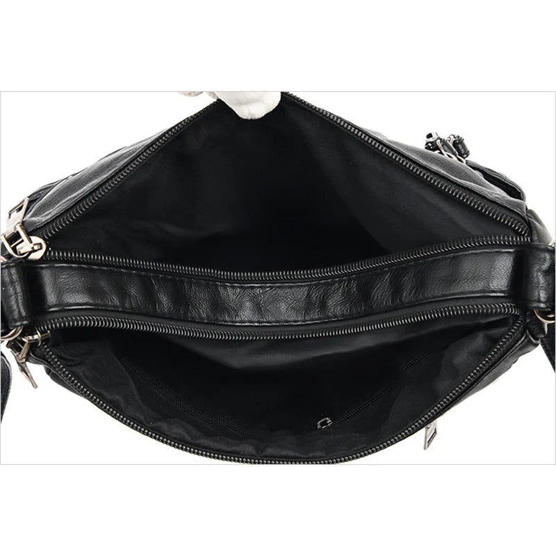 Women's Soft Leather Shoulder Bag Multi-Layer Vintage Crossbody Handbag