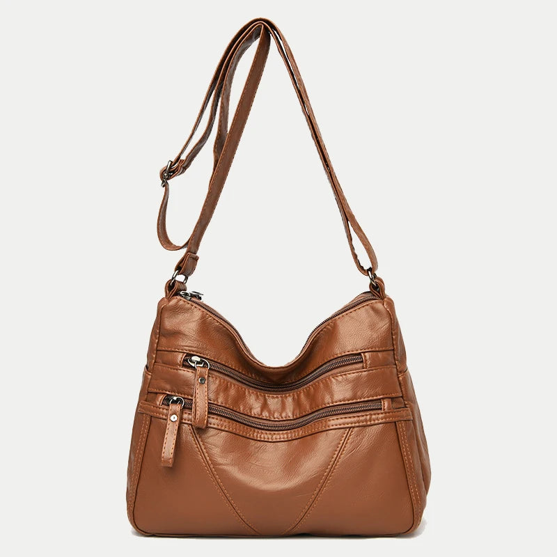 Women's Soft Leather Shoulder Bag Multi-Layer Vintage Crossbody Handbag