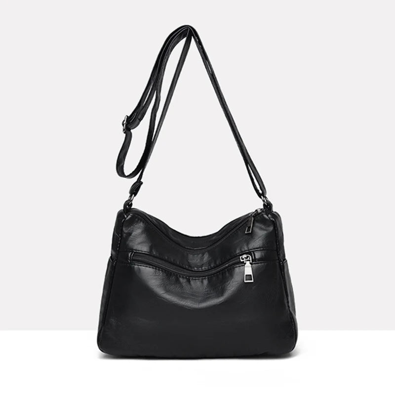 Women's Soft Leather Shoulder Bag Multi-Layer Vintage Crossbody Handbag