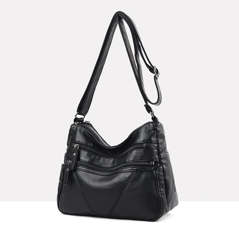 Women's Soft Leather Shoulder Bag Multi-Layer Vintage Crossbody Handbag