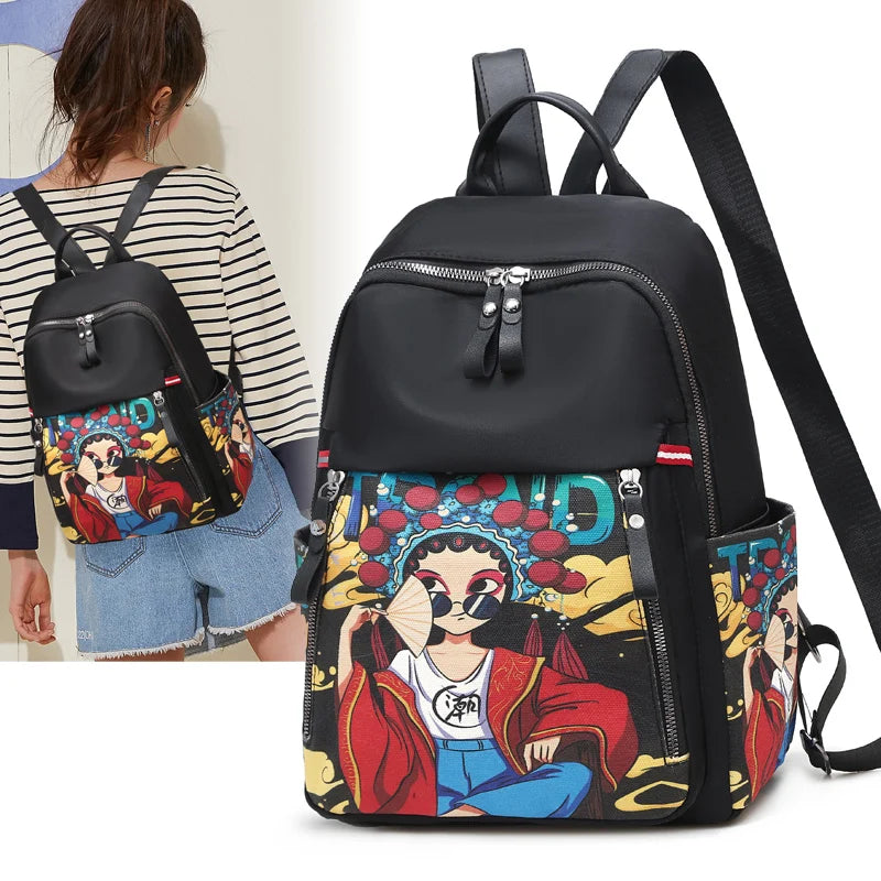 Japanese Cartoon Pattern Waterproof Female Oxford Backpack