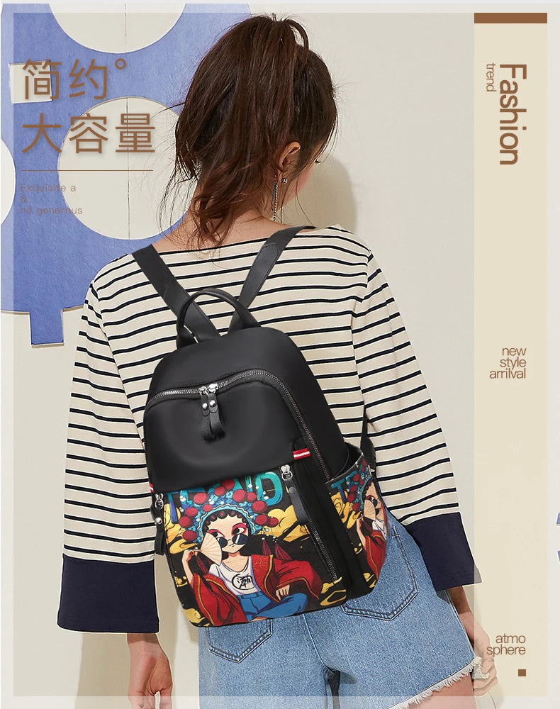 Japanese Cartoon Pattern Waterproof Female Oxford Backpack