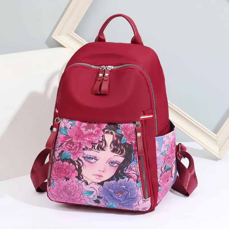 Japanese Cartoon Pattern Waterproof Female Oxford Backpack