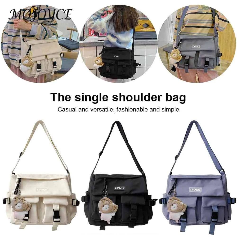 Casual Nylon Crossbody Bag with Pockets and Pendant Decor