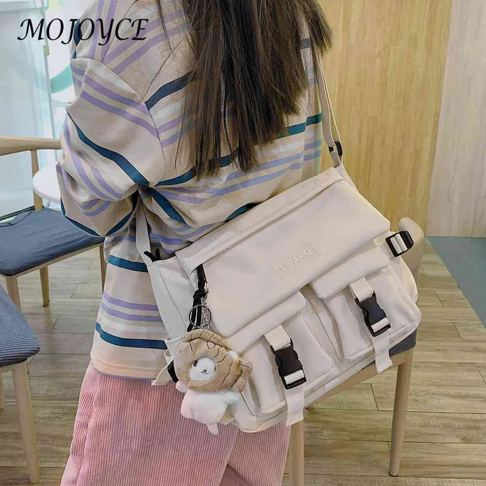 Casual Nylon Crossbody Bag with Pockets and Pendant Decor