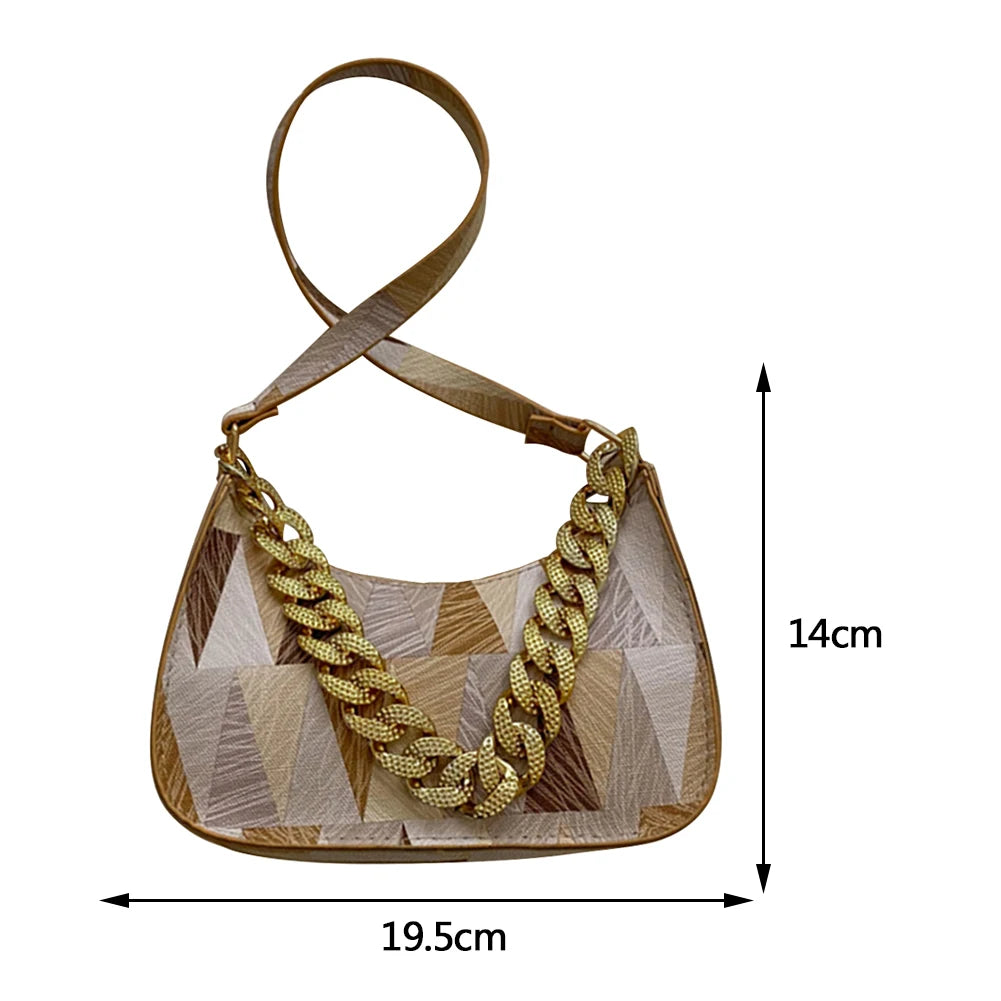 Casual Ladies Handbags Thick Chain Commute Bag PU Leather Shoulder Bag