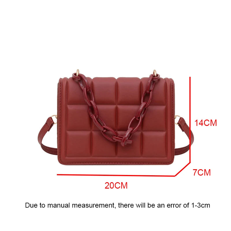 Casual Mini Handbag Flap Purse Checkered PU Leather Solid Crossbody Bag