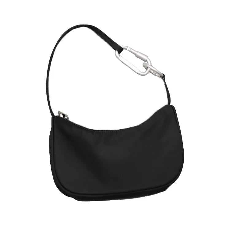 Casual Ladies Nylon Underarm Bag Metal Ring Decoration Women Handbags