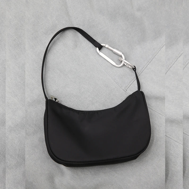 Casual Ladies Nylon Underarm Bag Metal Ring Decoration Women Handbags