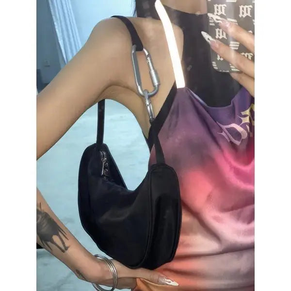 Casual Ladies Nylon Underarm Bag Metal Ring Decoration Women Handbags