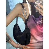 Casual Ladies Nylon Underarm Bag Metal Ring Decoration Women Handbags