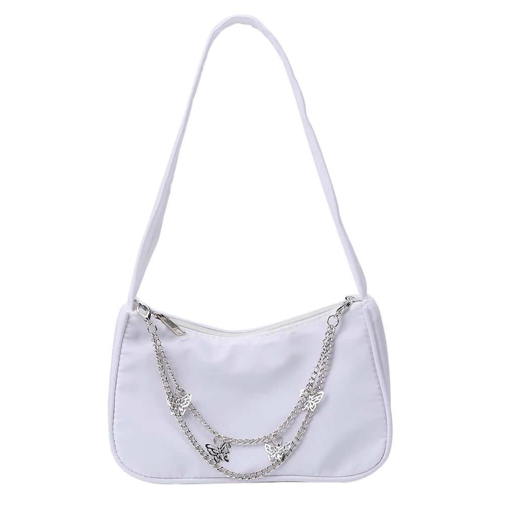 Casual Solid Butterfly Chain Underarm Bag Small Hobos Purse