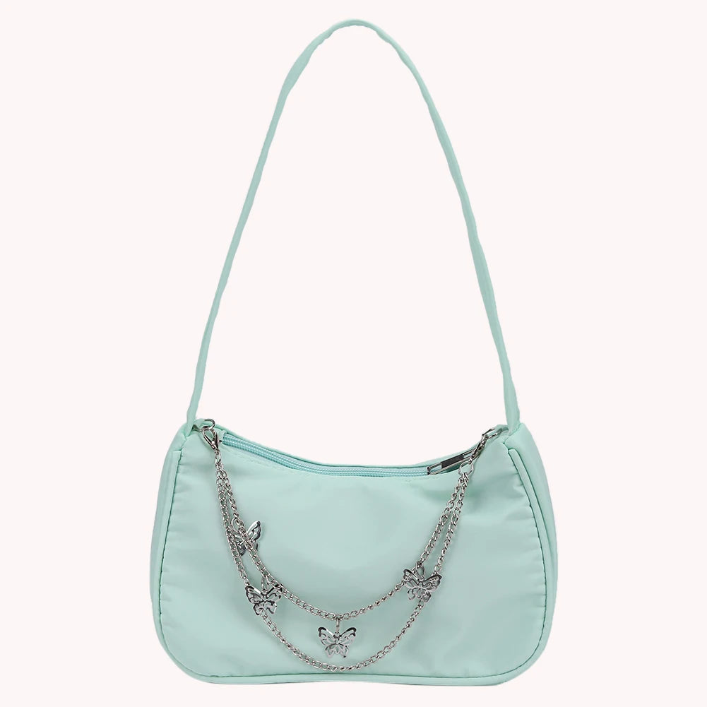 Casual Solid Butterfly Chain Underarm Bag Small Hobos Purse