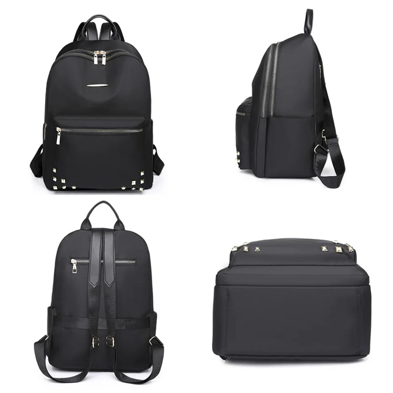 Casual Large Capacity Backpack Rivet Oxford Travel Pack Knapsack