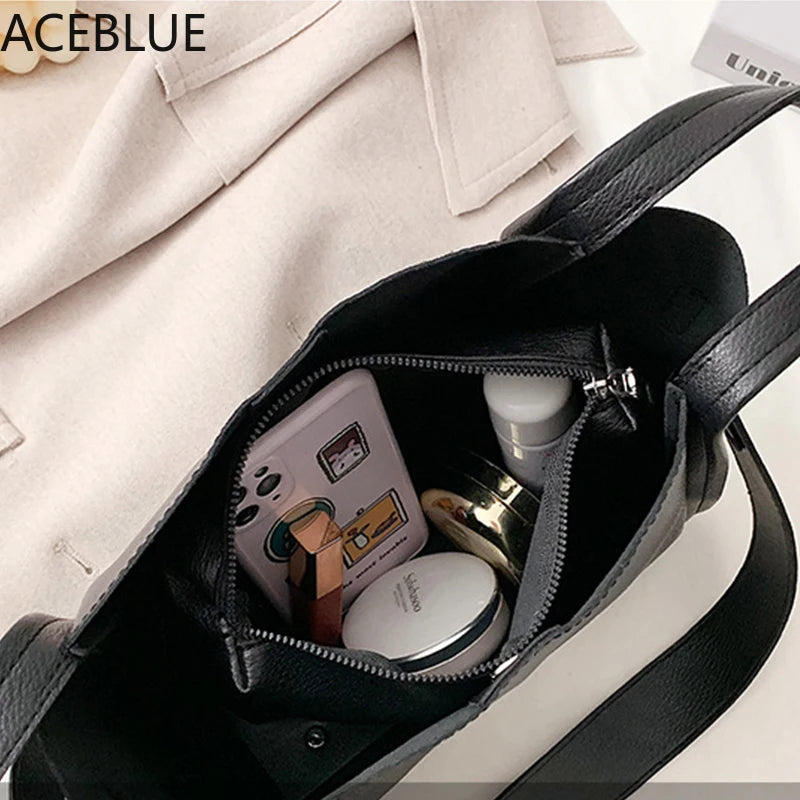 Casual Large Capacity Bucket Bag Women Shoulder Crossbody Bags PU Leather