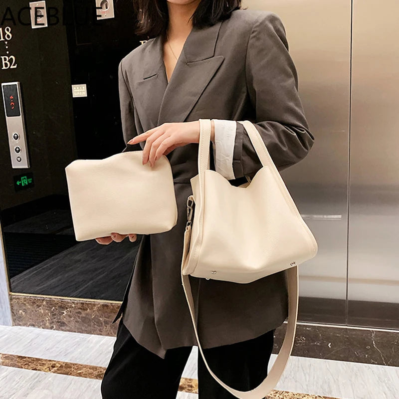 Casual Large Capacity Bucket Bag Women Shoulder Crossbody Bags PU Leather