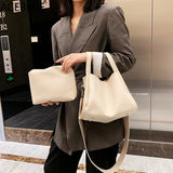 Casual Large Capacity Bucket Bag Women Shoulder Crossbody Bags PU Leather