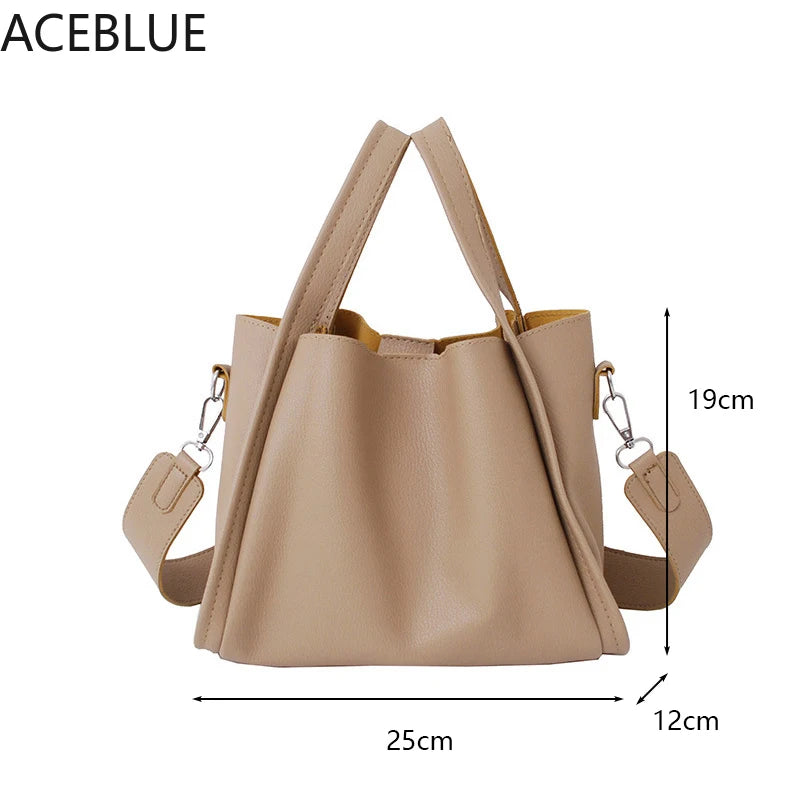 Casual Large Capacity Bucket Bag Women Shoulder Crossbody Bags PU Leather