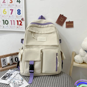 Casual Canvas Backpack for Teenage Girls Students Large Capacity