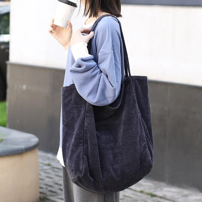 Casual Large Capacity Shopping Bag Corduroy Canvas Tote Bag
