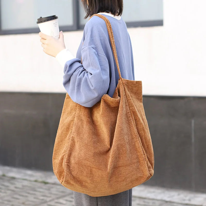 Casual Large Capacity Shopping Bag Corduroy Canvas Tote Bag
