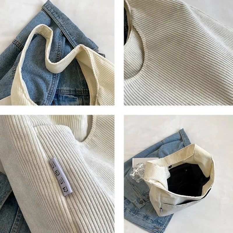 Casual Corduroy Shopping Tote Winter Shoulder Bag Women Student Bag