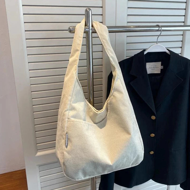 Casual Corduroy Shopping Tote Winter Shoulder Bag Women Student Bag