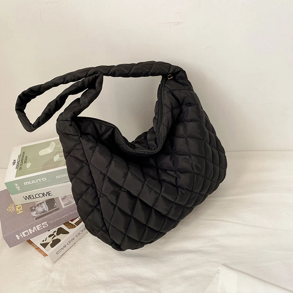 Large Capacity Shoulder Bag Women Lattice Pattern Handbag Solid Travel Totes