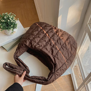Large Capacity Shoulder Bag Women Lattice Pattern Handbag Solid Travel Totes