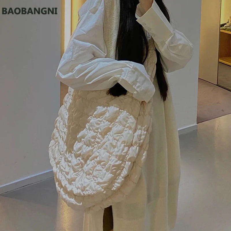 Casual Ruched Nylon Handbag Quilted Tote Shoulder Bag