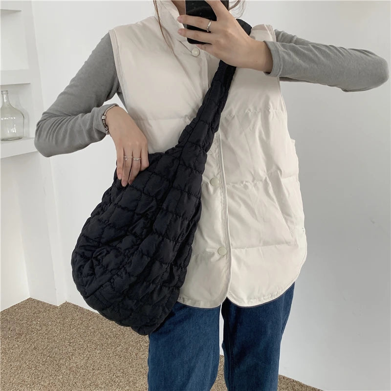Casual Large Capacity Tote Shoulder Bags Ruched Handbag Nylon