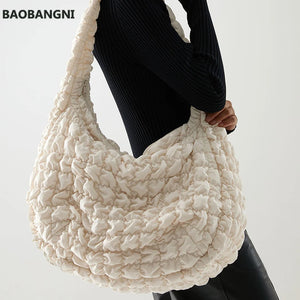 Casual Ruched Nylon Handbag Quilted Tote Shoulder Bag