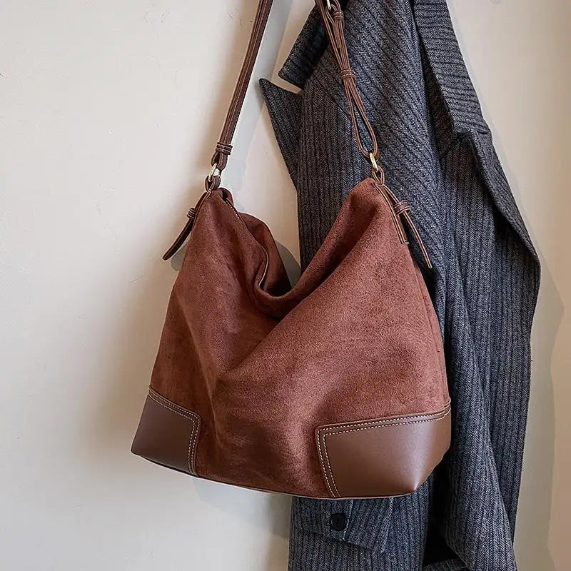 Soft Shoulder Bag Suede Messenger Bucket Bag for Women