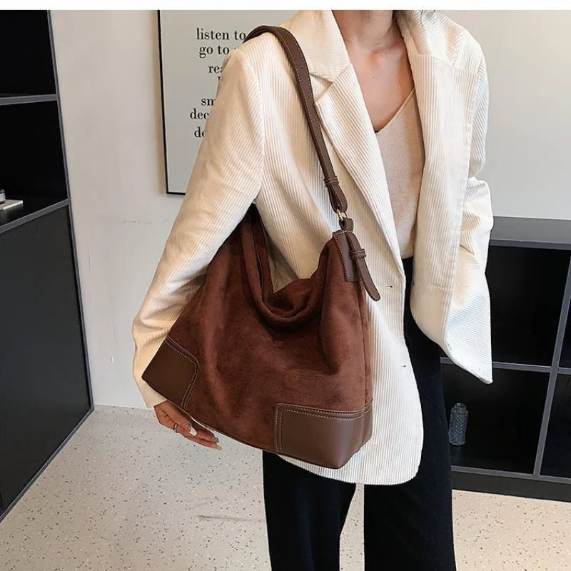 Soft Shoulder Bag Suede Messenger Bucket Bag for Women