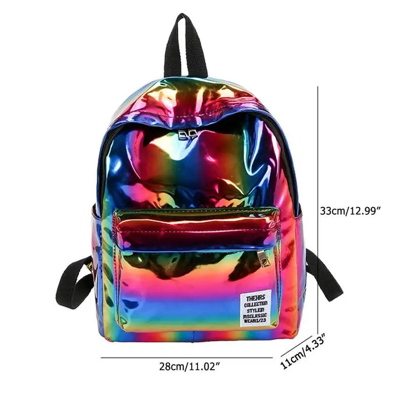 Casual Laser Backpack Bag PVC Shoulder Student School Backpack Silver Hologram
