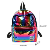 Casual Laser Backpack Bag PVC Shoulder Student School Backpack Silver Hologram