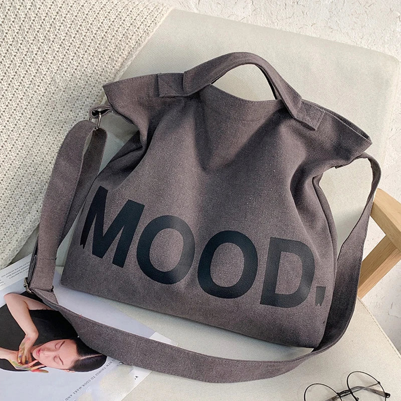 Casual Letter Canvas Bag For Women Large Capacity Handbag Shoulder Bag