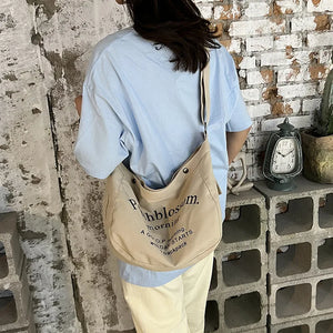 Casual Letter Canvas Shoulder Bag Women Large Capacity Travel Tote Bag