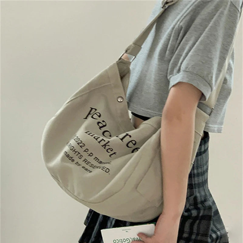 Women's Casual Letters Printed Shoulder Bag Canvas Large Capacity Crossbody Hand