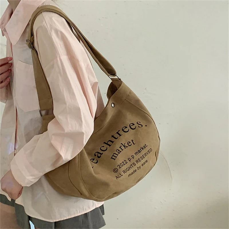 Women's Casual Letters Printed Shoulder Bag Canvas Large Capacity Crossbody Hand
